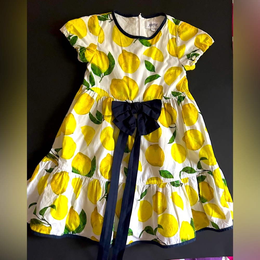 White and Yellow Sundress with Flutter Cap Sleeves and Peter Pan Collar